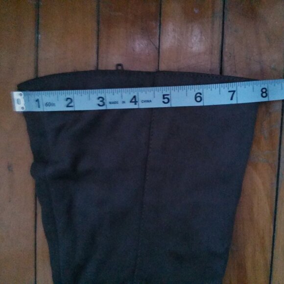 Women's 4" Heel Boots, Olive Green Faux Suede, Brown Buckle, Size 7 - Picture 15 of 16